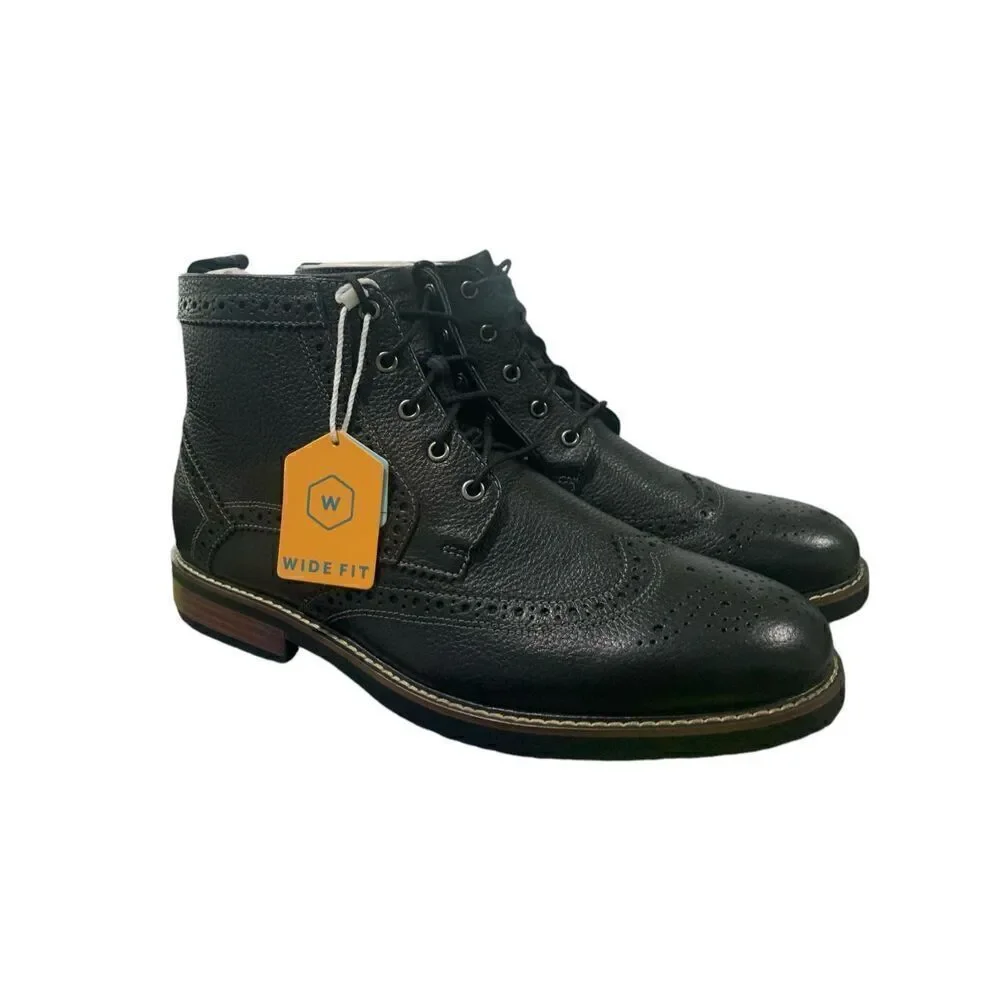 New in Box Nunn Bush Men’s Odell Wingtip, Black Leather Boots, Size 11W